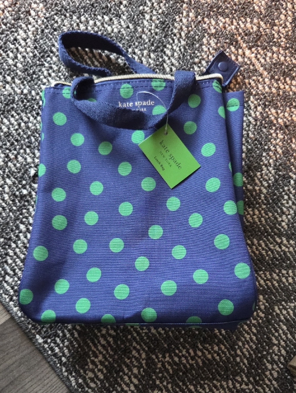 kate spade navy Lunch Bag with green polka dots
